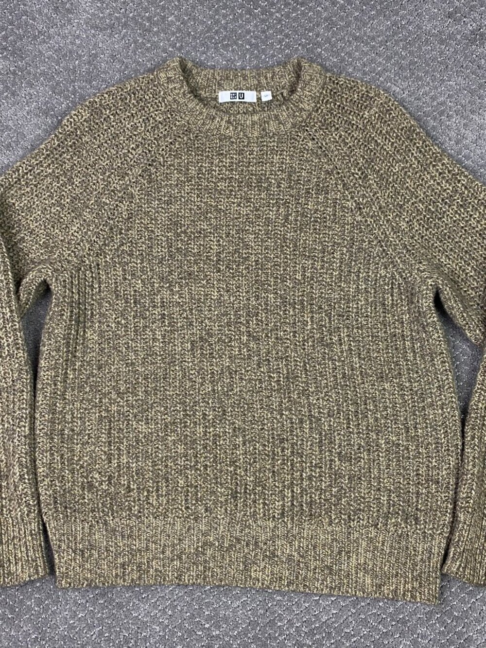 Uniqlo U Lemaire Sweater Mens Small Olive Wool Blend Crew Neck Low Gauge Knit